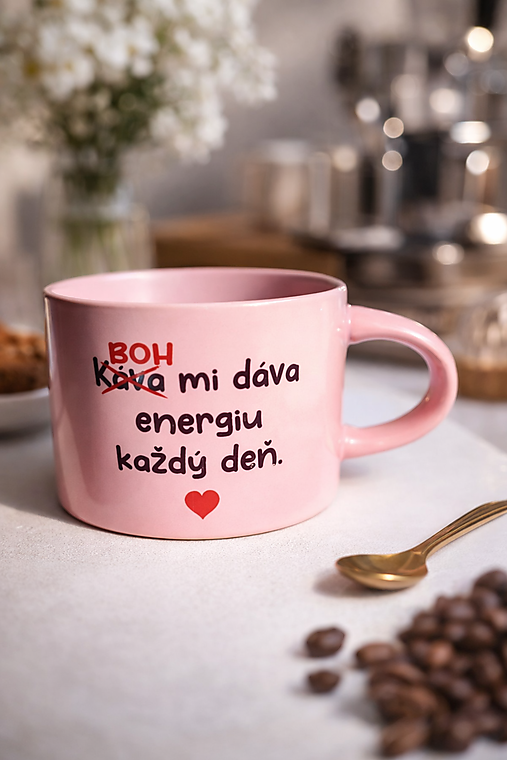 Nádoby - Kresťanský hrnček „BOH mi dáva energiu každý deň“ – originálny darček pre ženu, veriacich a milovníkov kávy - 18235351_