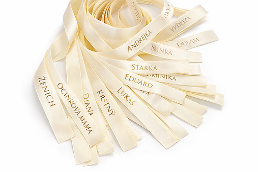 Galantéria - Luxusné personalizované svadobné stužky s menami hostí - 18235377_