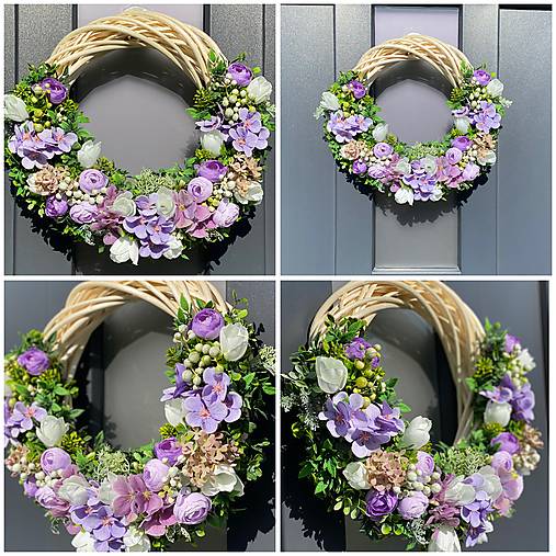 Jarný veniec na svetlom prutenom základe dekorácia na dvere