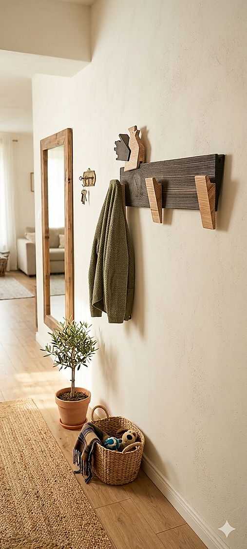 Nábytok - Drevený 3-vešiak s kohútikom - 18238000_