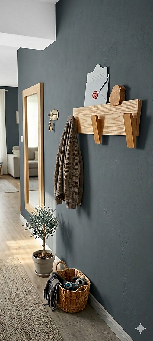 Nábytok - Drevený 3-vešiak s vtáčikom - 18238010_