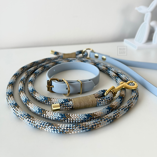 Pre zvieratá - MARYBARY Mini set obojok + lanové vodítko pre malého psa BLUE / svetlomodrý - 18238421_