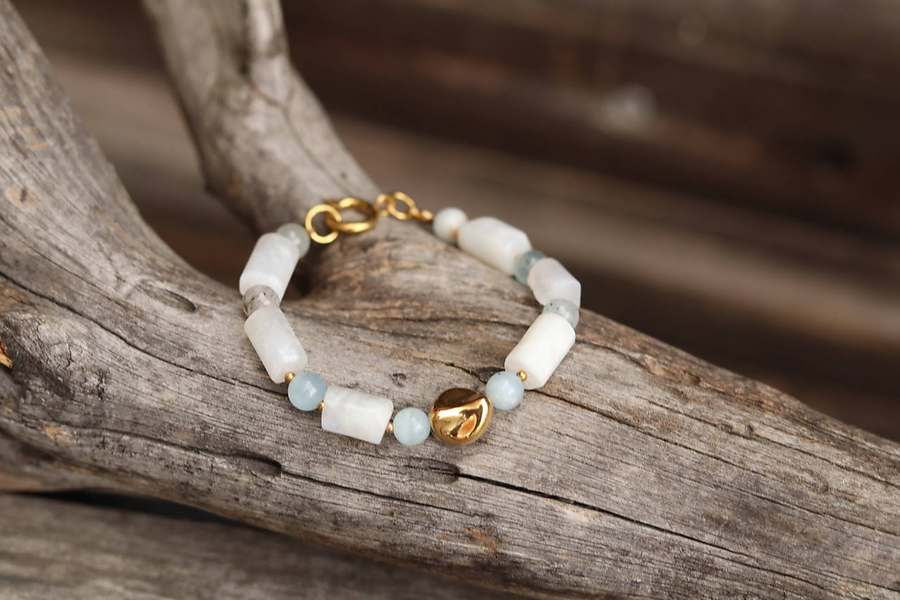 Náramok mesačný kameň, akvamarín