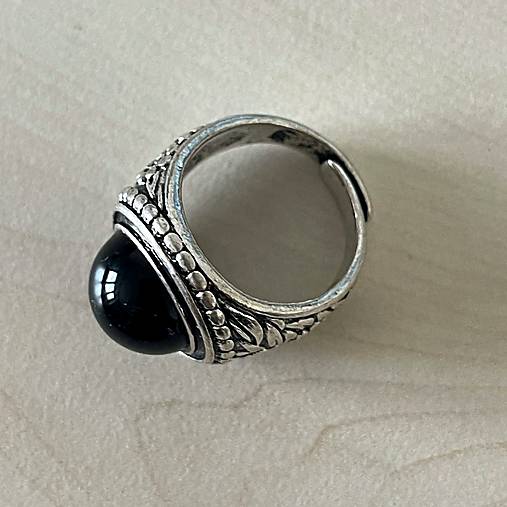 Black Tourmaline Antique Silver Ring  / Masívny prsteň s turmalínom E073