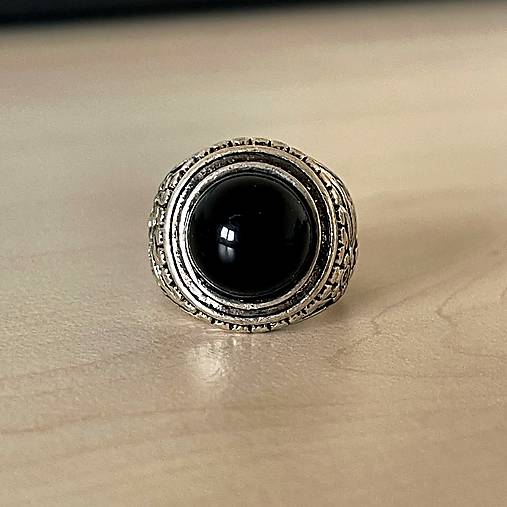 Black Tourmaline Antique Silver Ring  / Masívny prsteň s turmalínom E073