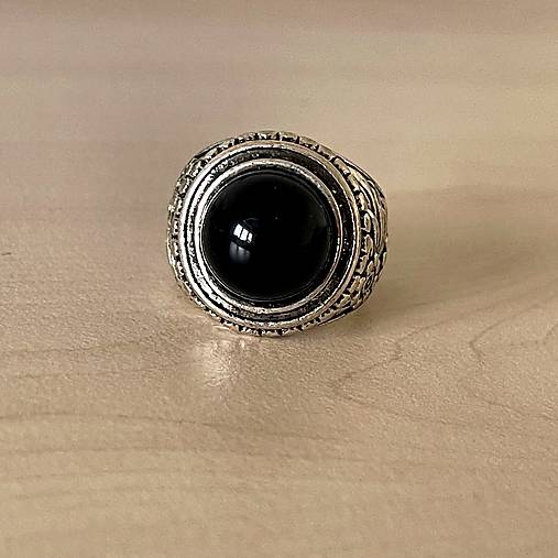 Black Tourmaline Antique Silver Ring  / Masívny prsteň s turmalínom E073