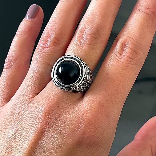Black Tourmaline Antique Silver Ring  / Masívny prsteň s turmalínom E073