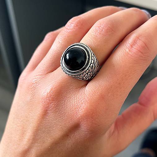 Black Tourmaline Antique Silver Ring  / Masívny prsteň s turmalínom E073
