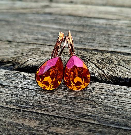 Náušnice - Zľava-Náušnice kvapka 14 mm – oranžové / rose gold  - 18239643_