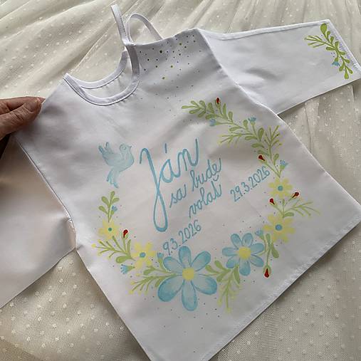 Krstná košieľka maľovaná s holubicou -jarná kvetinková