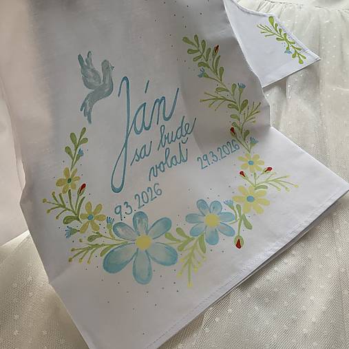 Krstná košieľka maľovaná s holubicou -jarná kvetinková