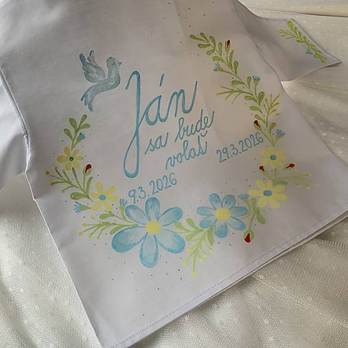 Krstná košieľka maľovaná s holubicou -jarná kvetinková