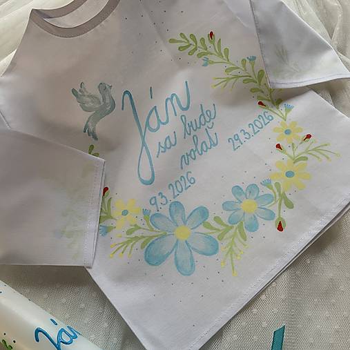 Krstná košieľka maľovaná s holubicou -jarná kvetinková