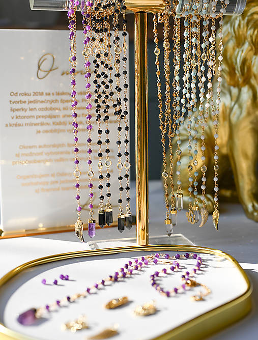 Náhrdelník  v štýle ruženca  - ametyst, larimar, mesačný kameň, hematit, čierny spinel