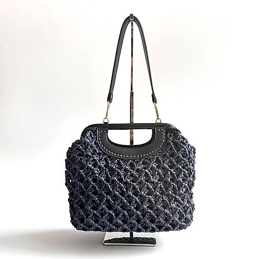 Kabelky - Raffia kabelka s pevným rámom – Midnight Blue - 18240426_