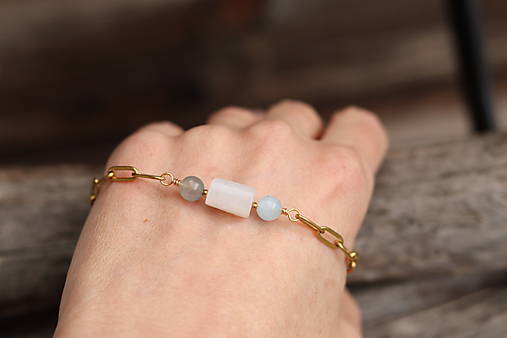 Retiazkový náramok mesačný kameň, Akvamarín