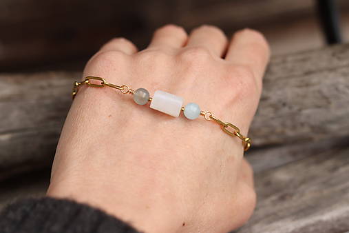 Retiazkový náramok mesačný kameň, Akvamarín