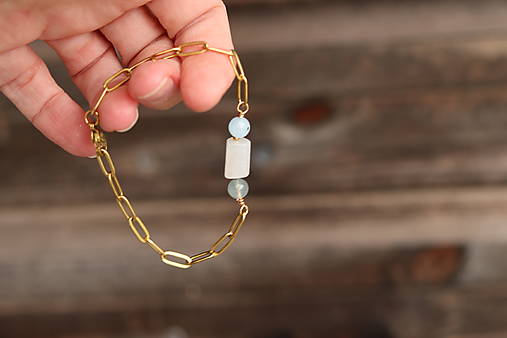 Retiazkový náramok mesačný kameň, Akvamarín