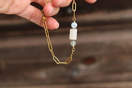 Retiazkový náramok mesačný kameň, Akvamarín