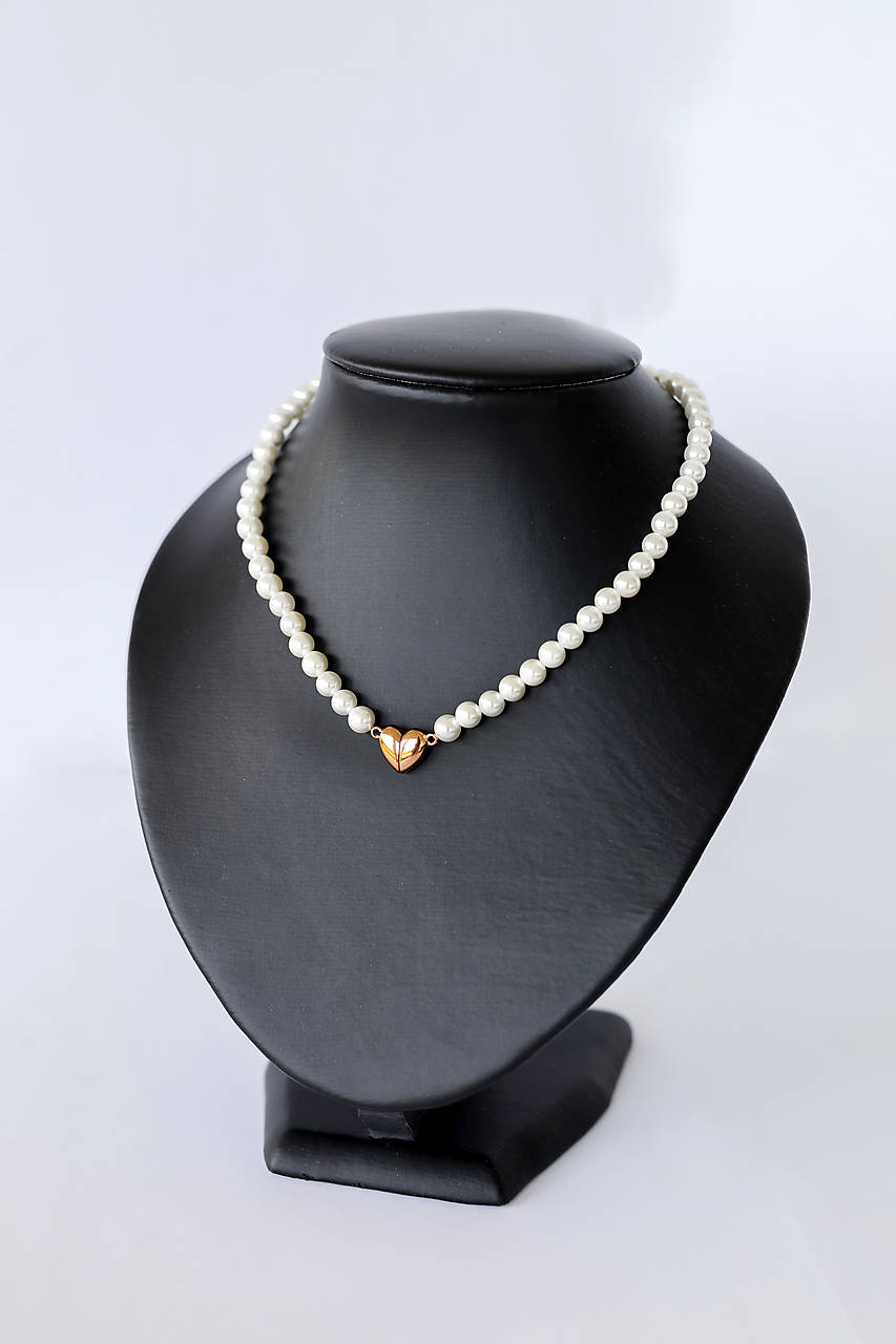 minimalistický shell perlový náhrdelník - 2v1 zlaté srdce (Rose Gold)