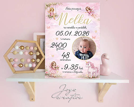 Tabuľka pre bábätko s vílami a jednorožcom