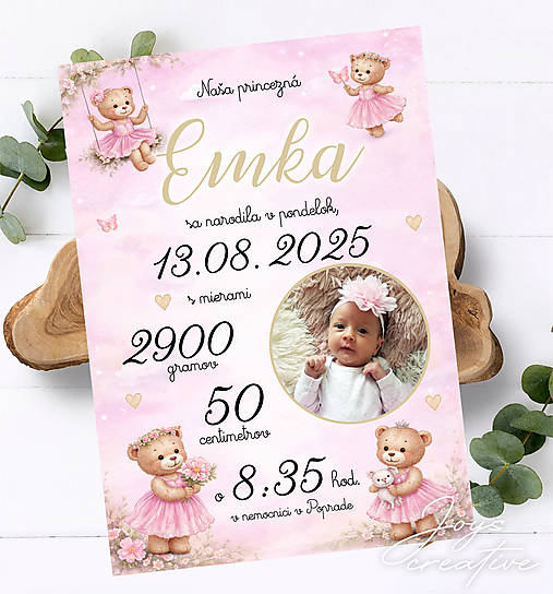 Tabuľka pre bábätko s medvedíkmi