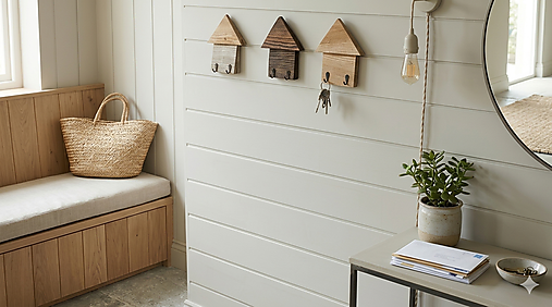 Nábytok - Drevený vešiačik na kľúče - domček - 18241526_