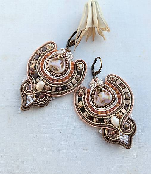 Náušnice - Krémovo-zlaté - 18242389_