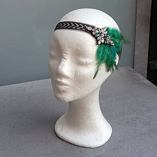 Čiapky, čelenky, klobúky - Great Gatsby Green ... čelenka - 18243033_