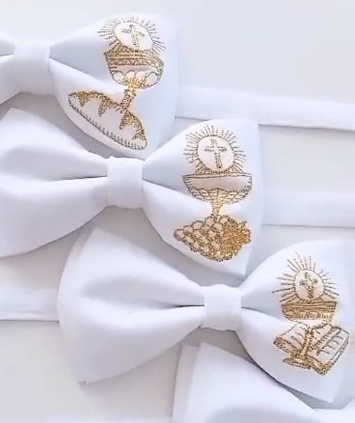 Detské doplnky - Motýlik na 1. sväté prijímanie - zlatý - vyšívaný - 18243652_