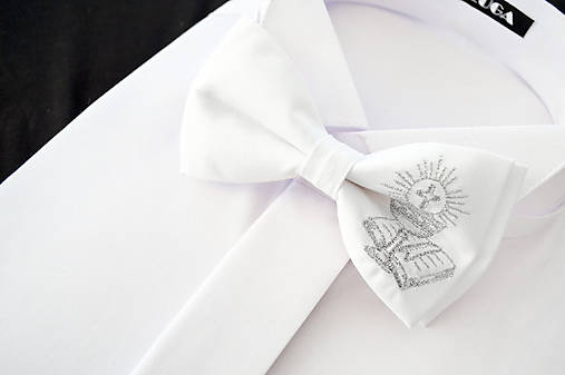 Detské doplnky - Motýlik na 1. sväté prijímanie - strieborný - kniha - vyšívaný - 18243665_