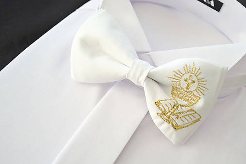 Detské doplnky - Motýlik na 1. sväté prijímanie - zlatý - kniha - vyšívaný - 18243677_