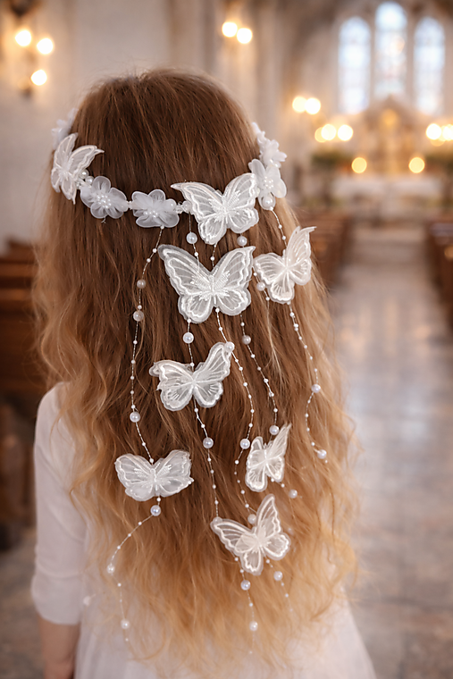 Detské doplnky - Ozdoba do vlasov pre dievčatá na prvé sväté prijímanie - motýliky - 18243687_