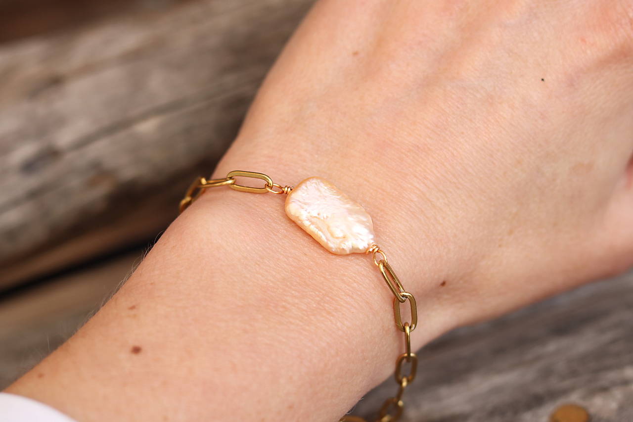 Retiazkový náramok s barokovou perlou