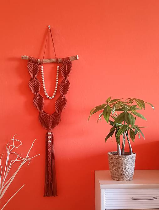 Dekorácie - Macramé Boho Listy s perlami - 18245046_