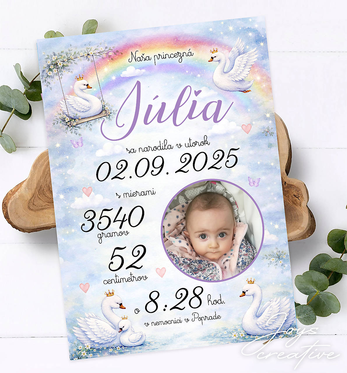 Tabuľka pre bábätko s labuťkami