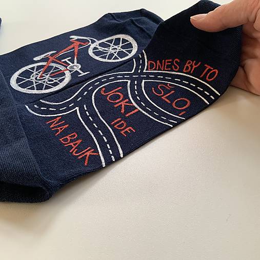 Maľované ponožky s bicyklom a textom na želanie (tmavomodré)