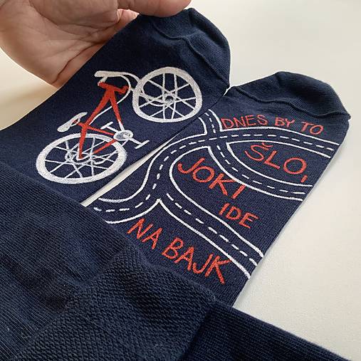 Maľované ponožky s bicyklom a textom na želanie (tmavomodré)