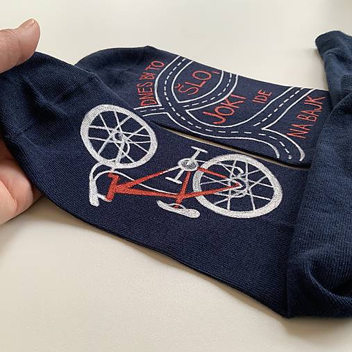 Maľované ponožky s bicyklom a textom na želanie (tmavomodré)