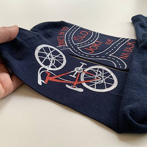 Maľované ponožky s bicyklom a textom na želanie (tmavomodré)