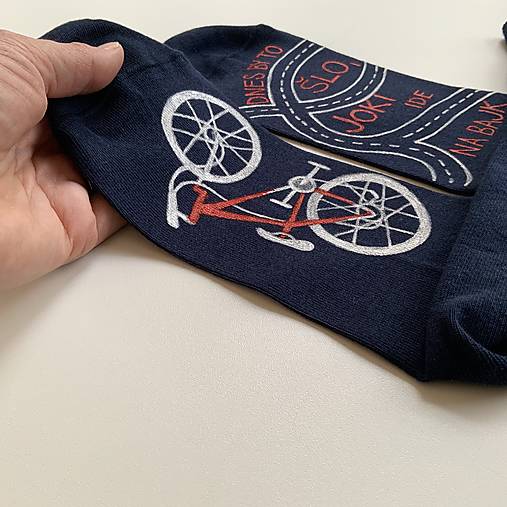 Maľované ponožky s bicyklom a textom na želanie (tmavomodré)