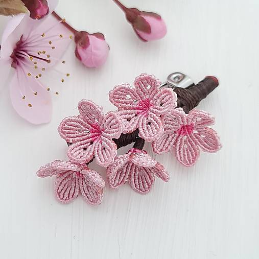Brošne - "Sakura II" Makramé brošňa - 18248121_