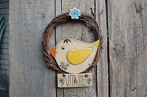 Dekorácie - Vtáčik vo venčeku 5 - stredný - 18247993_