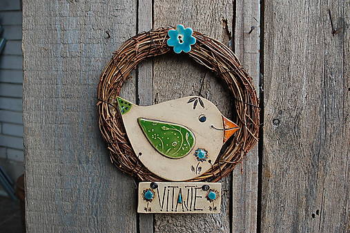 Dekorácie - Vtáčik vo venčeku 6 - stredný - 18248001_