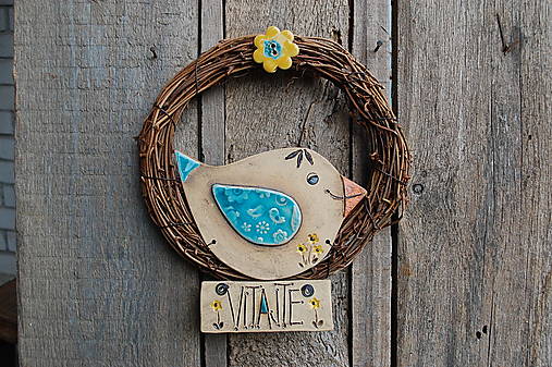 Dekorácie - Vtáčik vo venčeku 7 - stredný - 18248003_