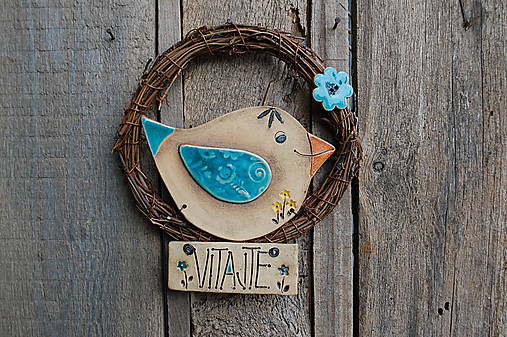 Dekorácie - Vtáčik vo venčeku 8 - stredný - 18248006_