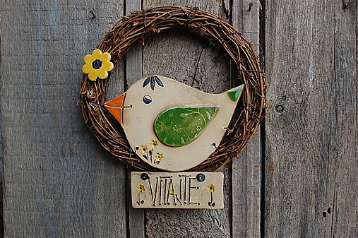 Dekorácie - Vtáčik vo venčeku 9 - stredný - 18248010_