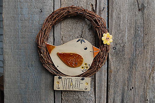 Dekorácie - Vtáčik vo venčeku 10 - stredný - 18248011_