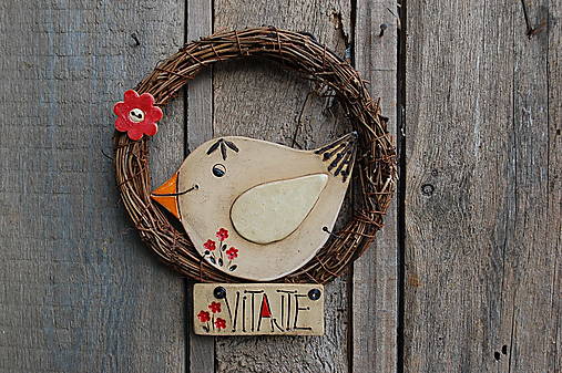 Dekorácie - Vtáčik vo venčeku 11 - stredný - 18248017_