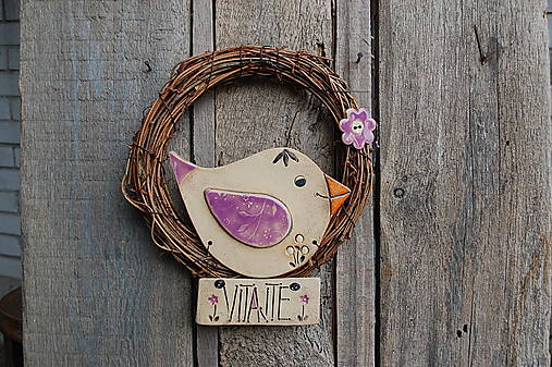 Dekorácie - Vtáčik vo venčeku 12 - stredný - 18248019_